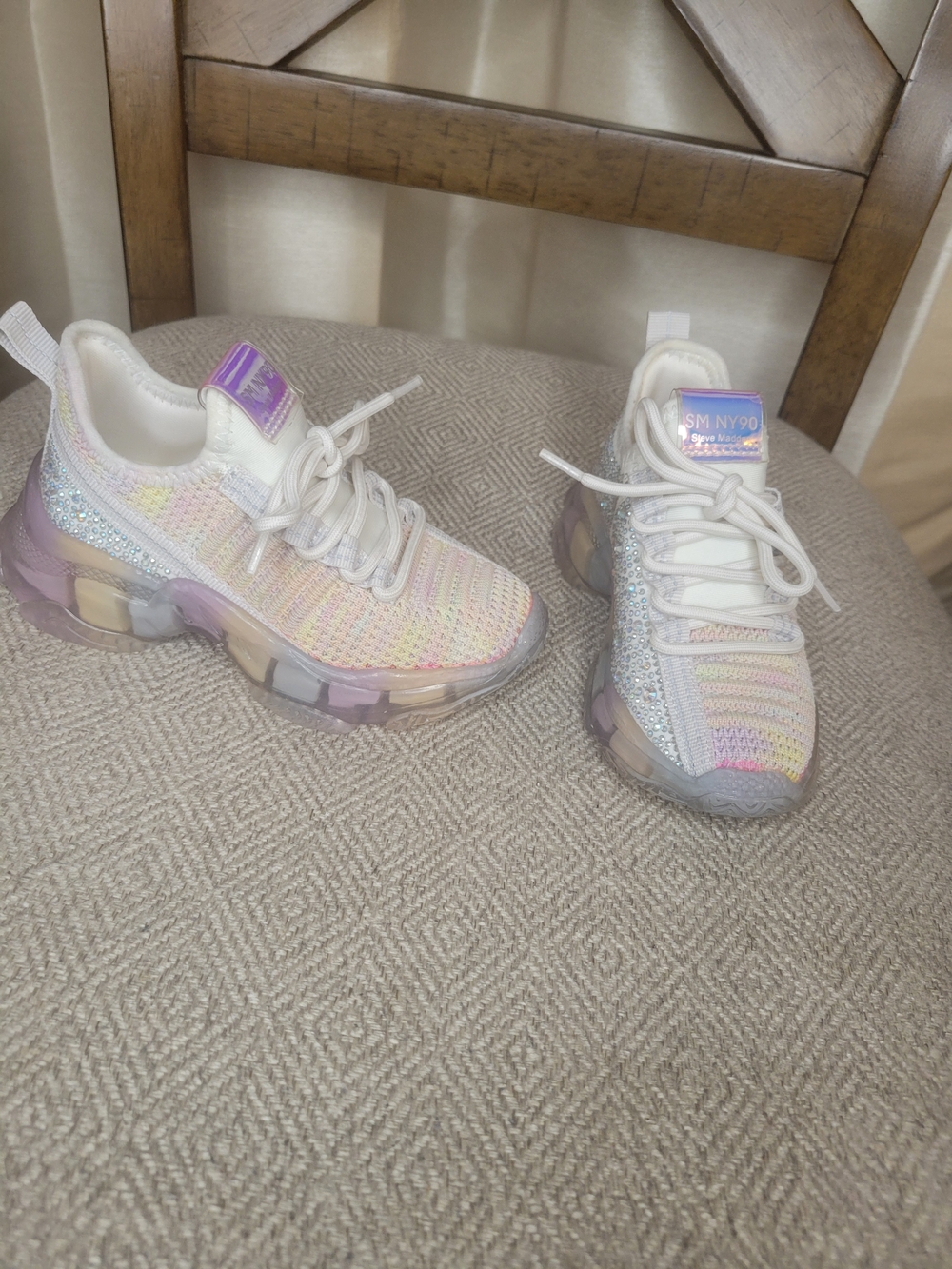Steve Madden Iridescent Pastel Knit Sneakers with Clear Chunky Sole